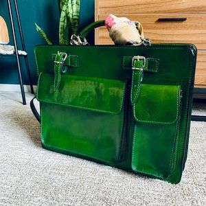 Green Leather Computer Bag Briefcase